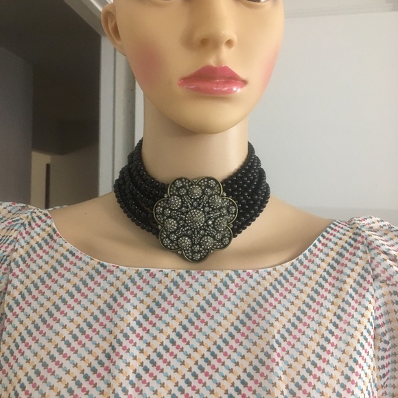 Black Diamond Flower Center Onyx Beads Choker